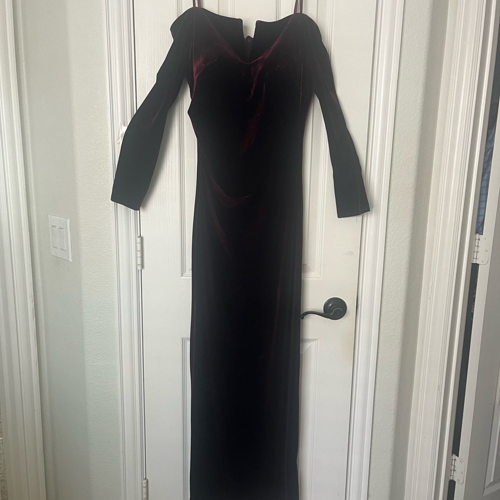 Xscape Burgundy Velvet Long Sleeve Dress